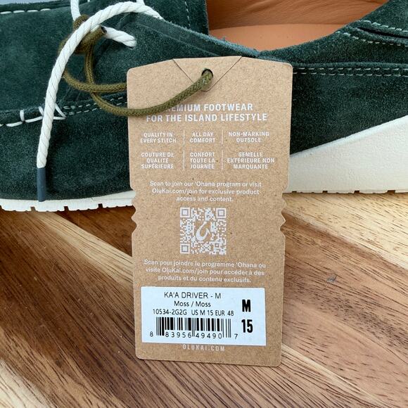 Olukai KA\'A Driver Men\'s 15 Loafer Slip-on Boat Green Shoes Suede Leather